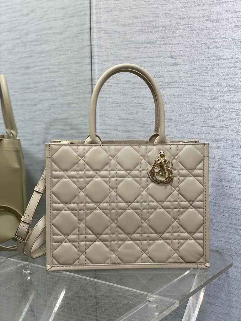 Medium Dior Book Tote M1296 Powder Beige Macrocannage Calfskin - Default Title - View 1
