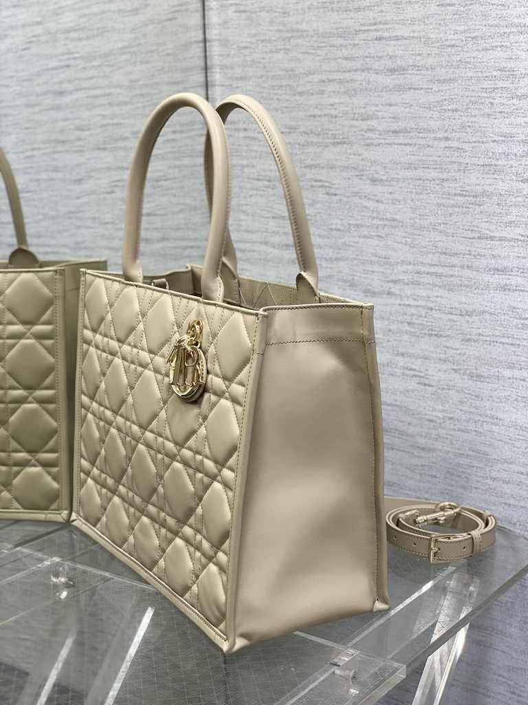 Medium Dior Book Tote M1296 Powder Beige Macrocannage Calfskin - Default Title - View 3
