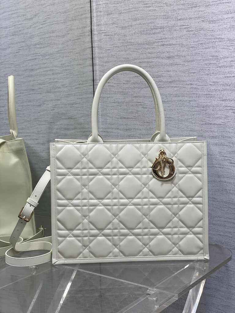 Medium Dior Book Tote M1296 Beige Macrocannage Calfskin - Default Title - View 1