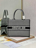 Medium Dior Book Tote M1296 Macro Houndstooth Black Embroidery