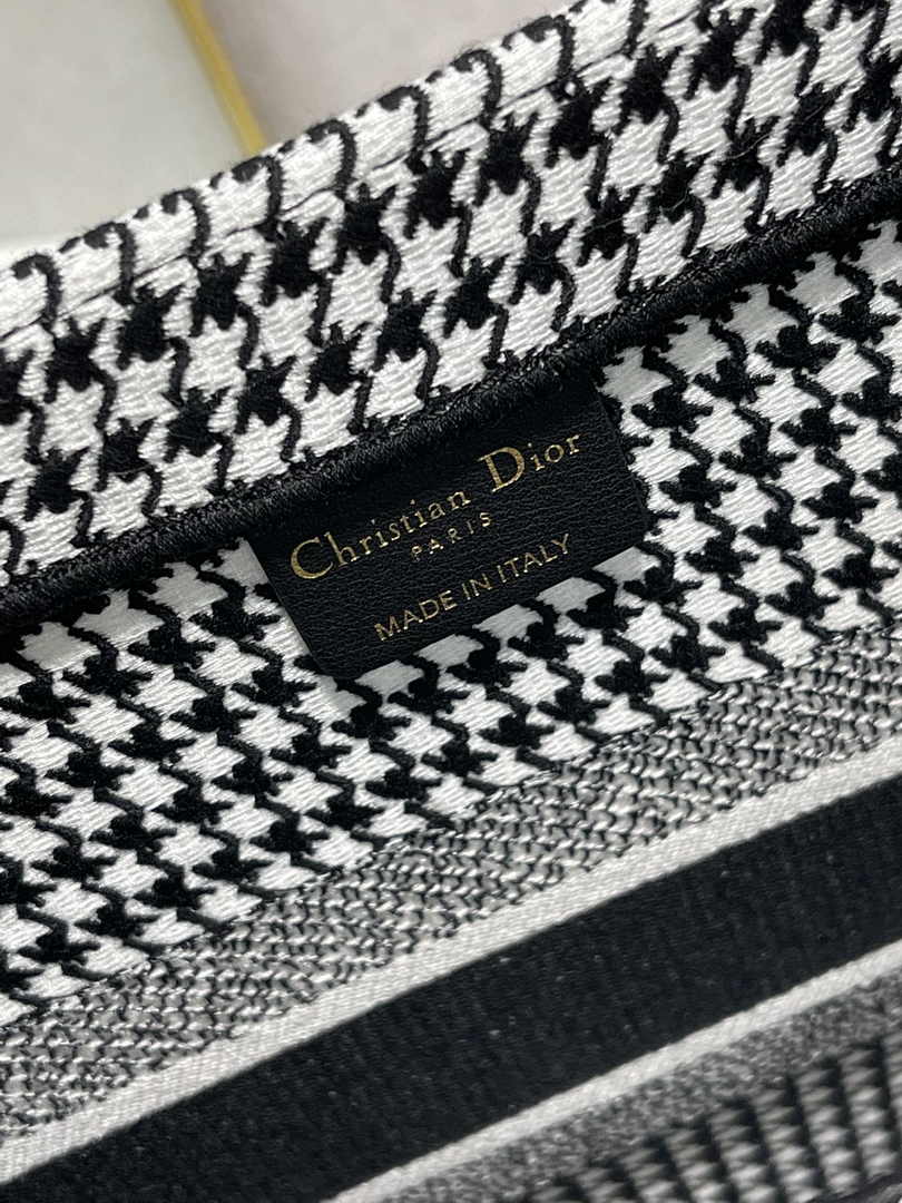 Medium Dior Book Tote M1296 Macro Houndstooth Black Embroidery