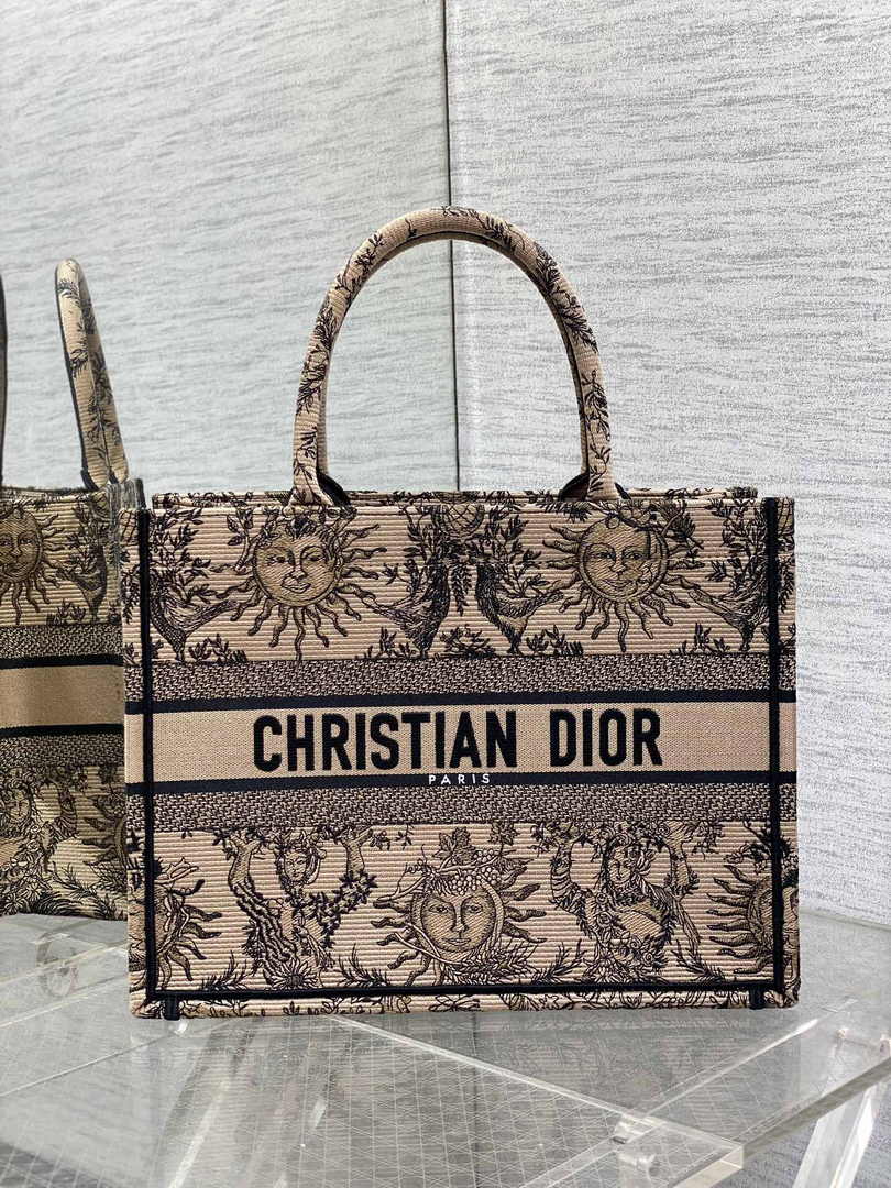 Medium Dior Book Tote M1296 Beige and Black Toile de Jouy Soleil Embroidery