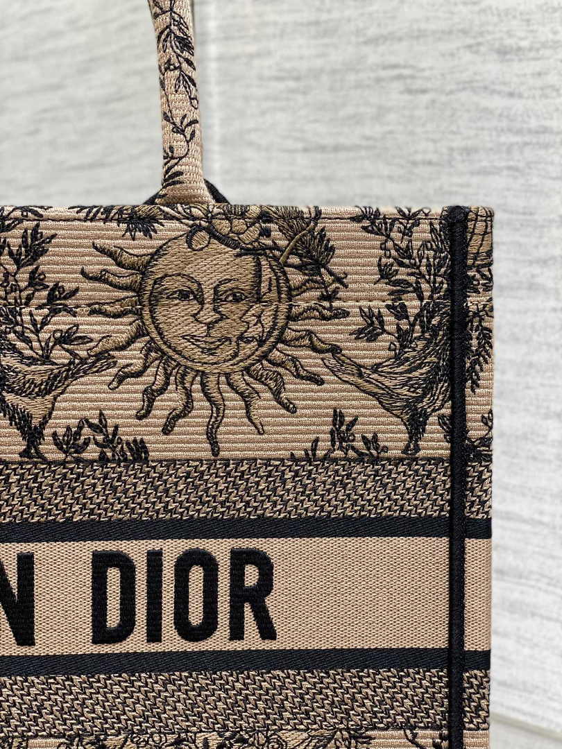 Medium Dior Book Tote M1296 Beige and Black Toile de Jouy Soleil Embroidery