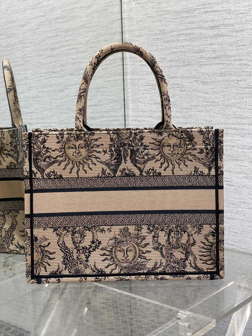 Medium Dior Book Tote M1296 Beige and Black Toile de Jouy Soleil Embroidery