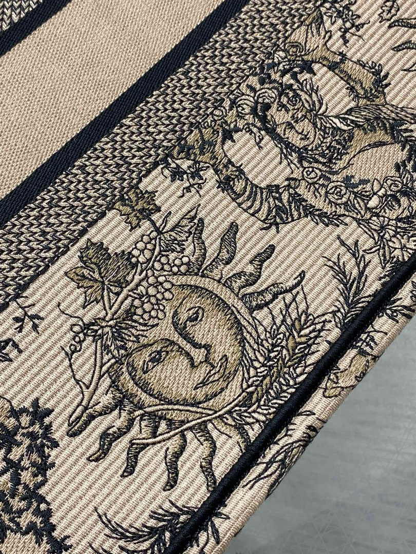 Medium Dior Book Tote M1296 Beige and Black Toile de Jouy Soleil Embroidery