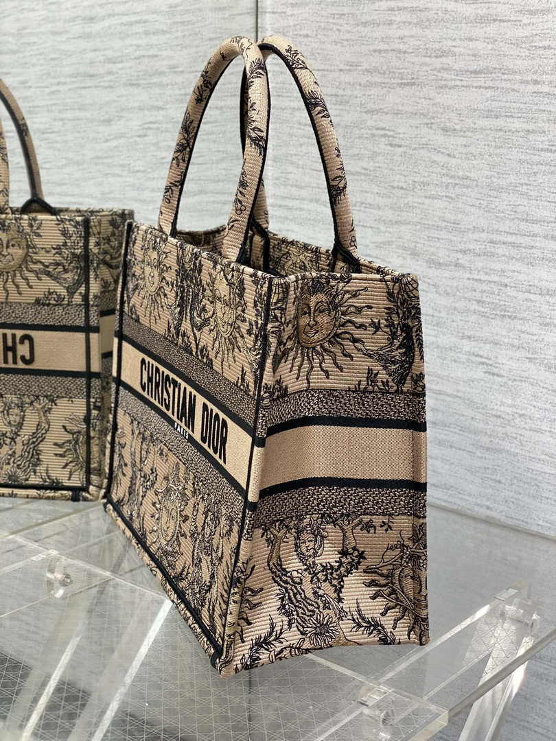 Medium Dior Book Tote M1296 Beige and Black Toile de Jouy Soleil Embroidery