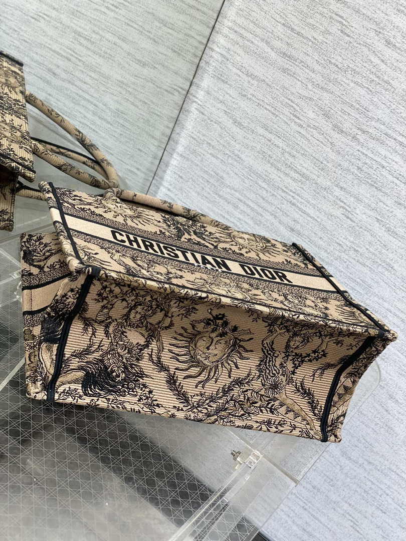 Medium Dior Book Tote M1296 Beige and Black Toile de Jouy Soleil Embroidery