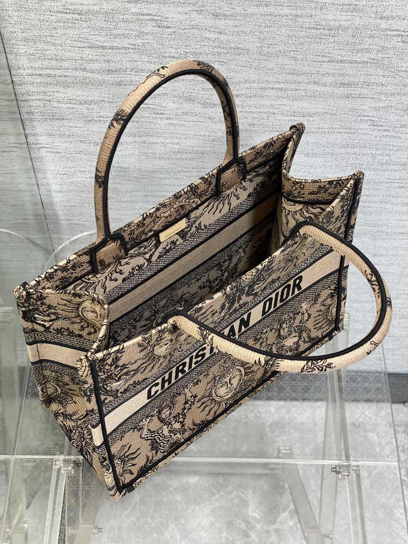 Medium Dior Book Tote M1296 Beige and Black Toile de Jouy Soleil Embroidery