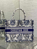 Medium Dior Book Tote M1296 White and Navy Blue Toile de Jouy Soleil Embroidery