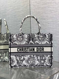 Medium Dior Book Tote M1296 White and Black Toile de Jouy Soleil Embroidery