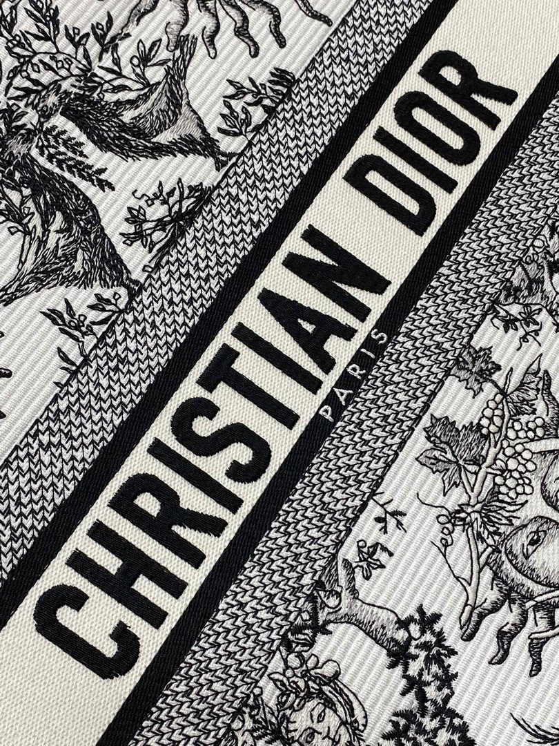 Medium Dior Book Tote M1296 White and Black Toile de Jouy Soleil Embroidery