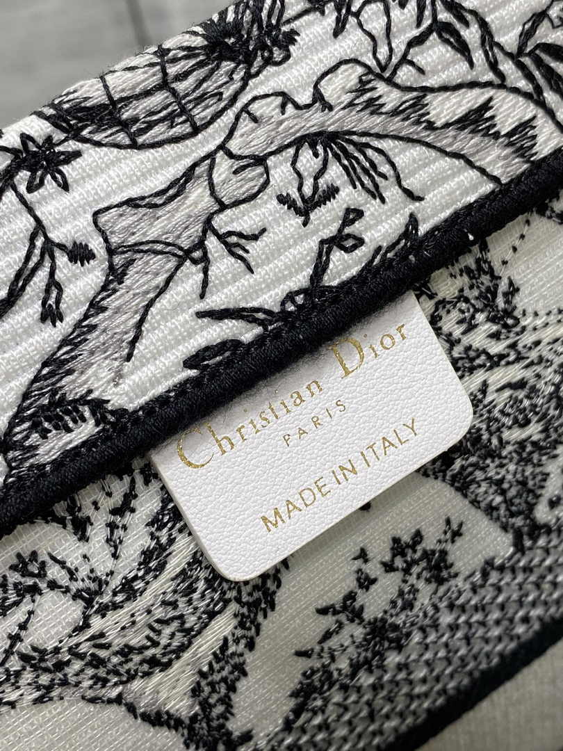 Medium Dior Book Tote M1296 White and Black Toile de Jouy Soleil Embroidery