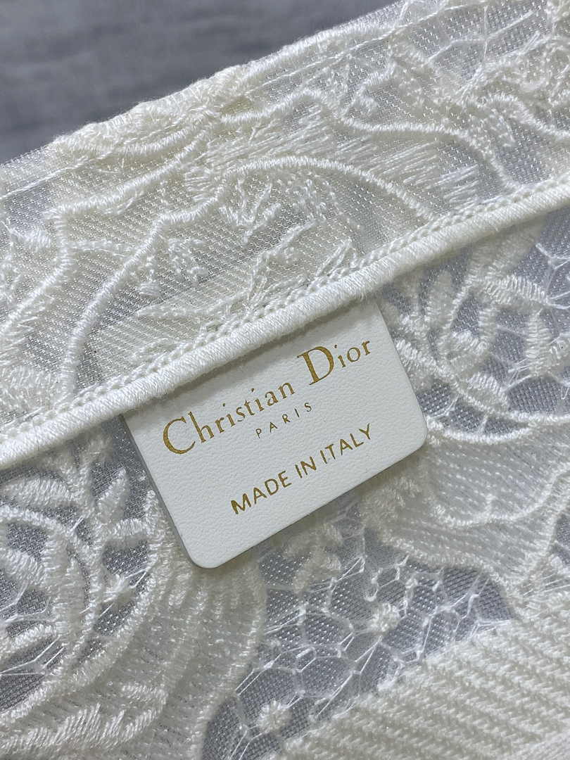 Medium Dior Book Tote M1296 White Toile de Jouy Soleil Macramé Embroidery