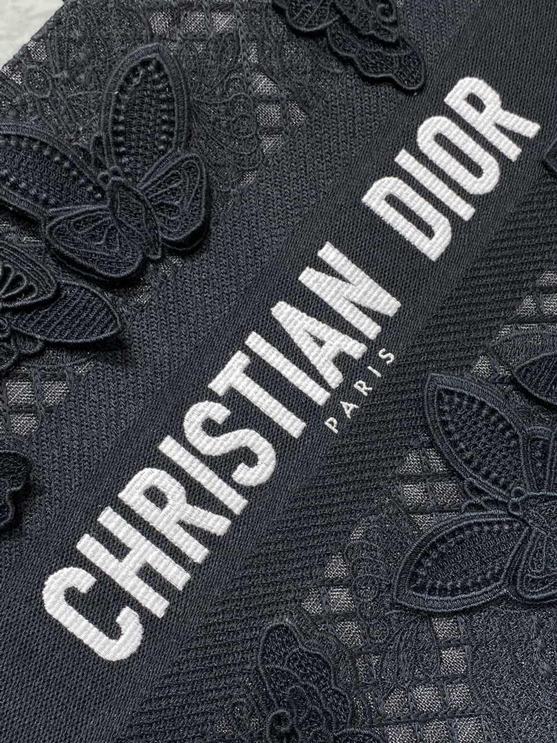 Medium Dior Book Tote M1296 Black Butterfly Jouy Soleil Embroidery