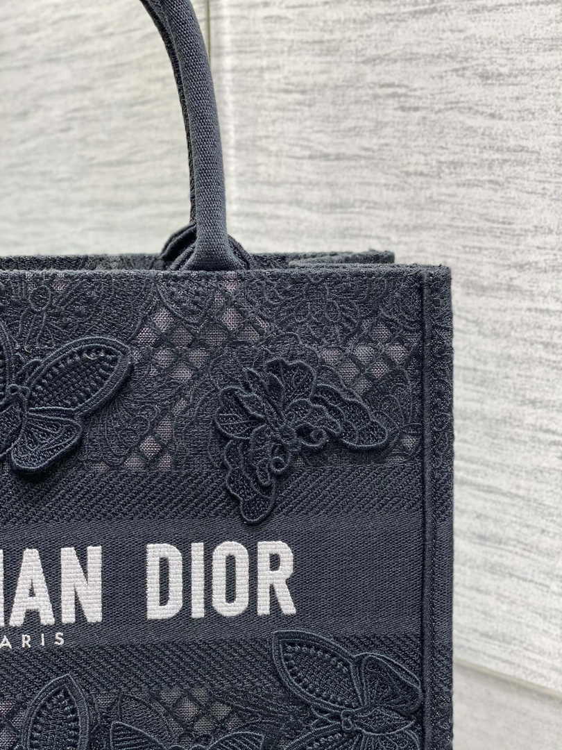 Medium Dior Book Tote M1296 Black Butterfly Jouy Soleil Embroidery