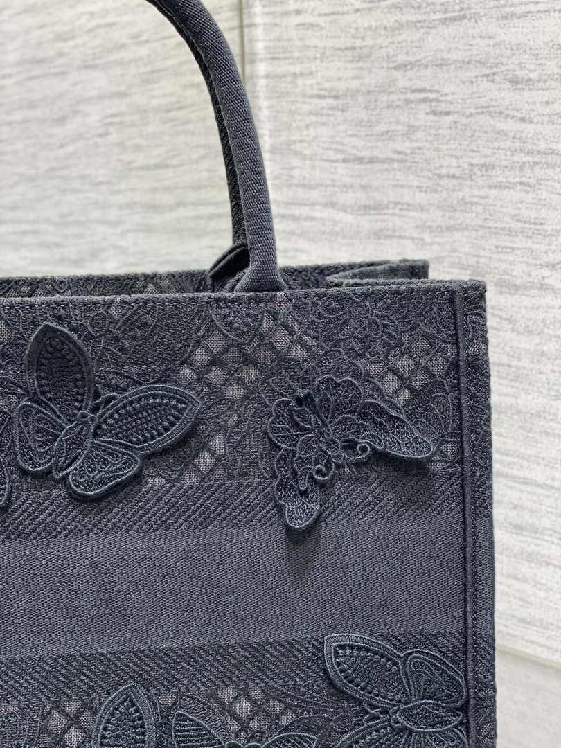 Medium Dior Book Tote M1296 Black Butterfly Jouy Soleil Embroidery