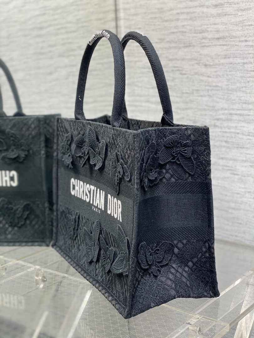 Medium Dior Book Tote M1296 Black Butterfly Jouy Soleil Embroidery