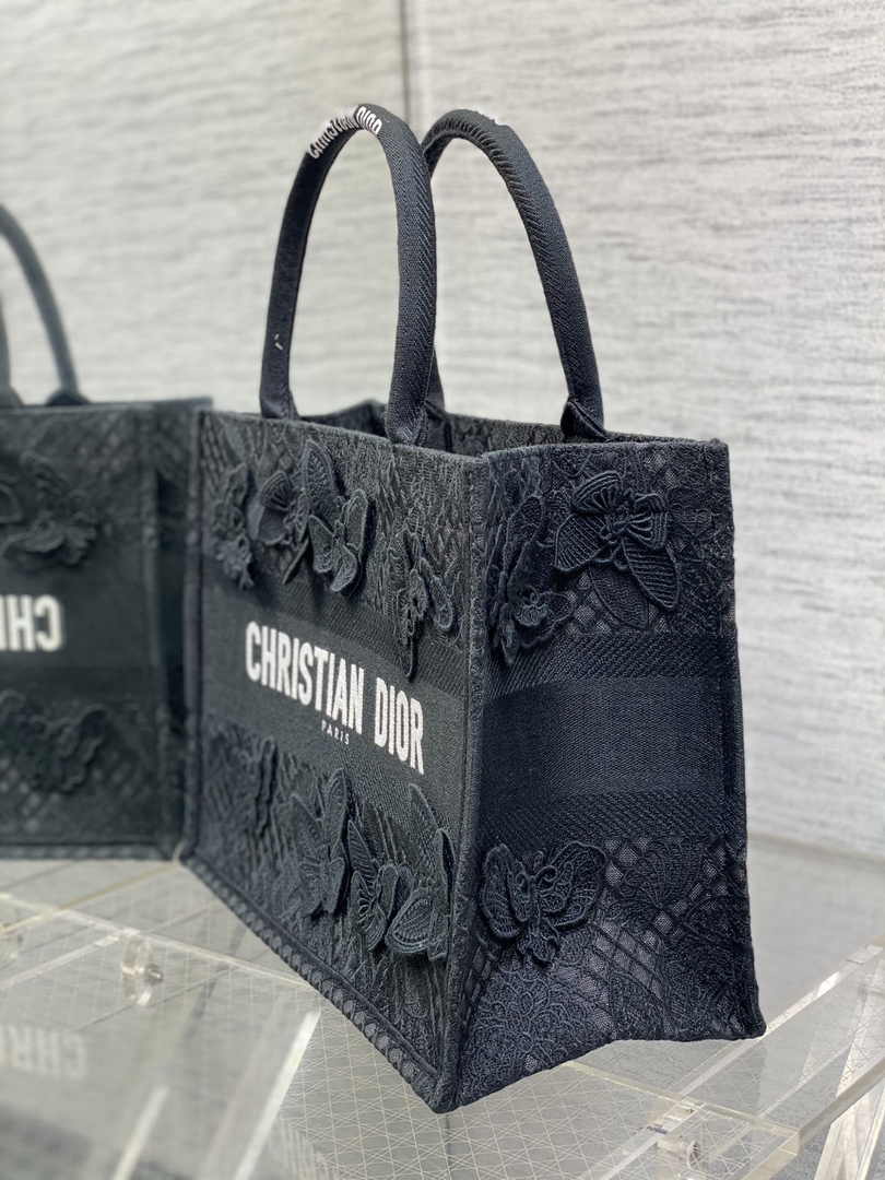 Medium Dior Book Tote M1296 Black Butterfly Jouy Soleil Embroidery