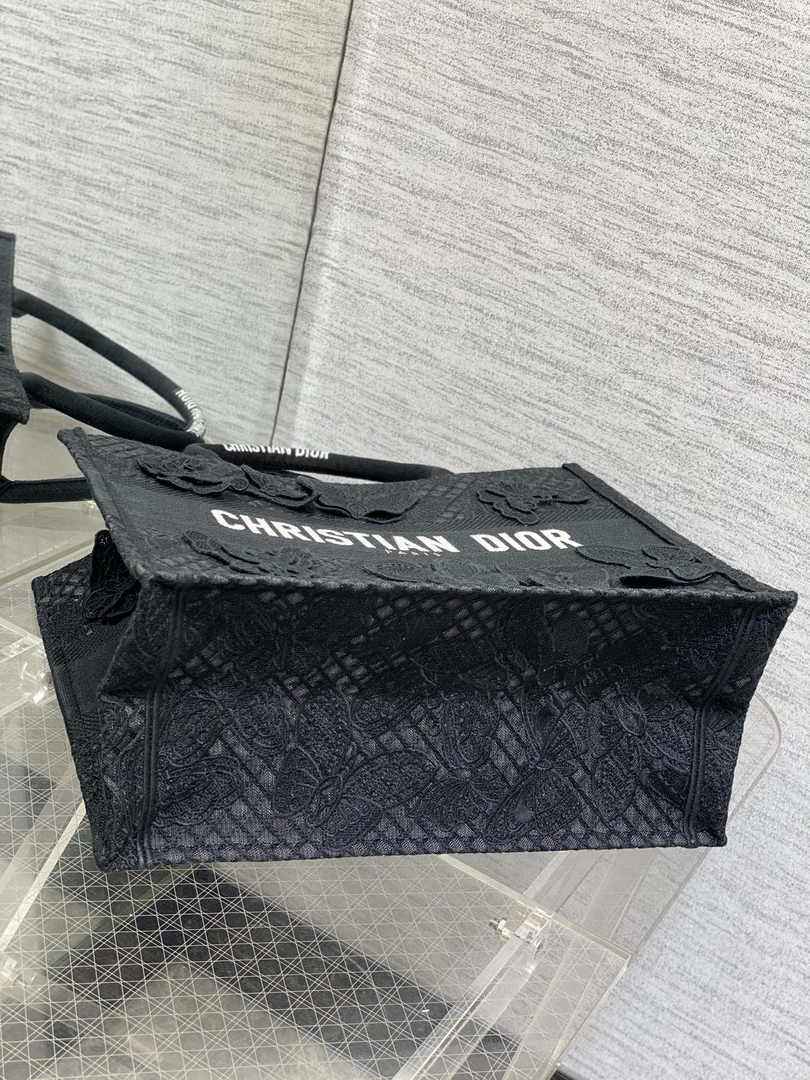 Medium Dior Book Tote M1296 Black Butterfly Jouy Soleil Embroidery