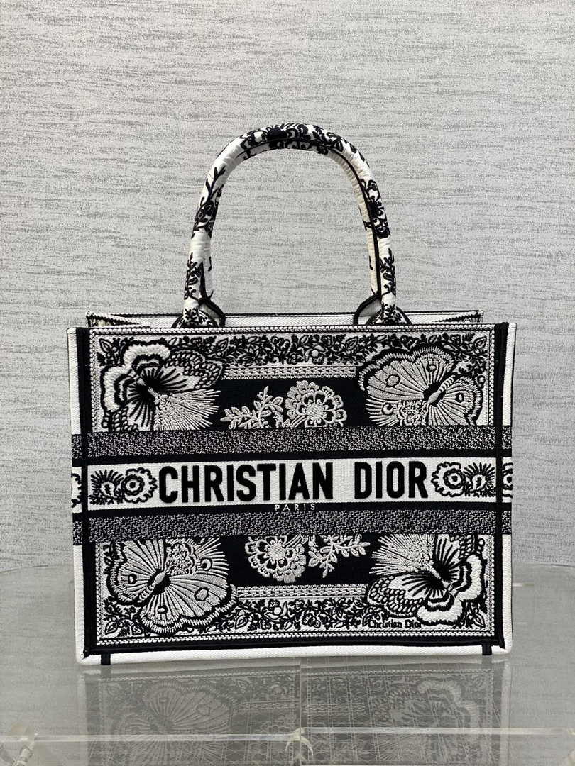 Medium Dior Book Tote M1296 Black and White Butterfly Bandana Embroidery