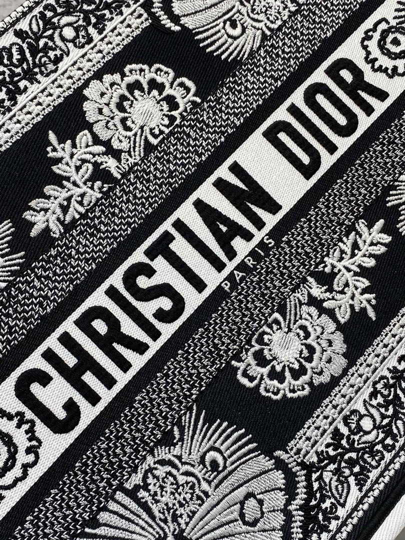 Medium Dior Book Tote M1296 Black and White Butterfly Bandana Embroidery