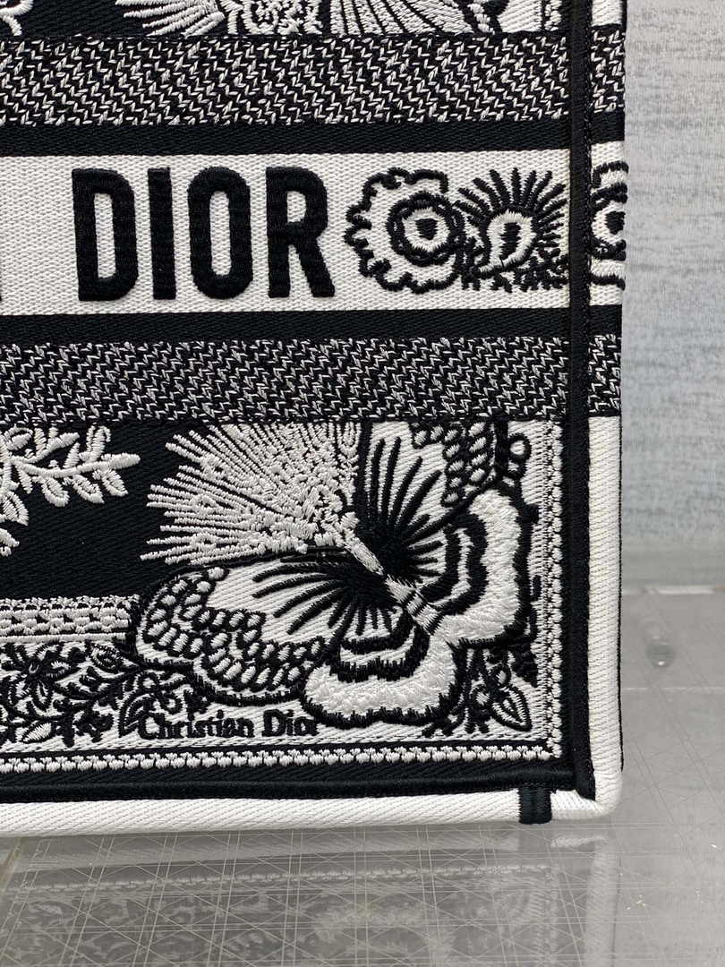 Medium Dior Book Tote M1296 Black and White Butterfly Bandana Embroidery