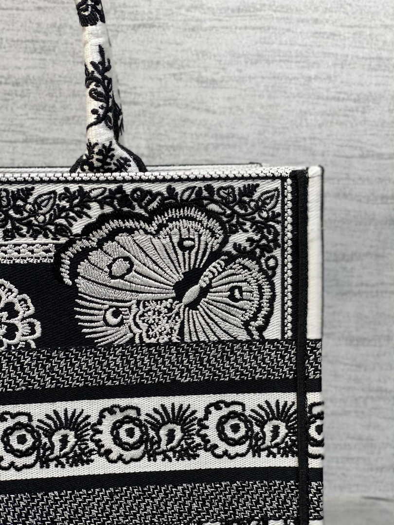 Medium Dior Book Tote M1296 Black and White Butterfly Bandana Embroidery