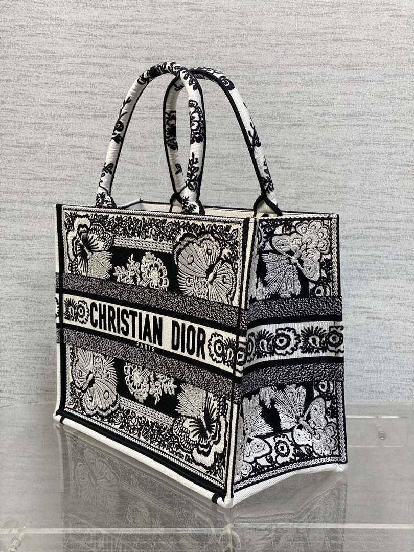 Medium Dior Book Tote M1296 Black and White Butterfly Bandana Embroidery