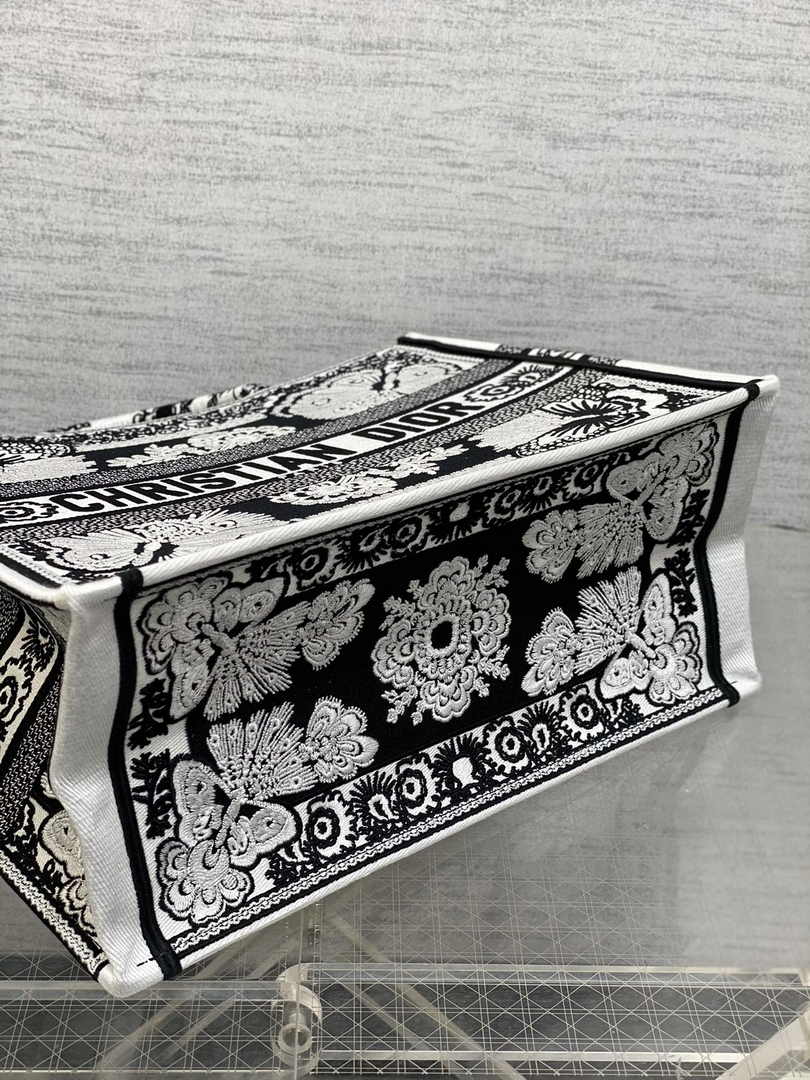 Medium Dior Book Tote M1296 Black and White Butterfly Bandana Embroidery