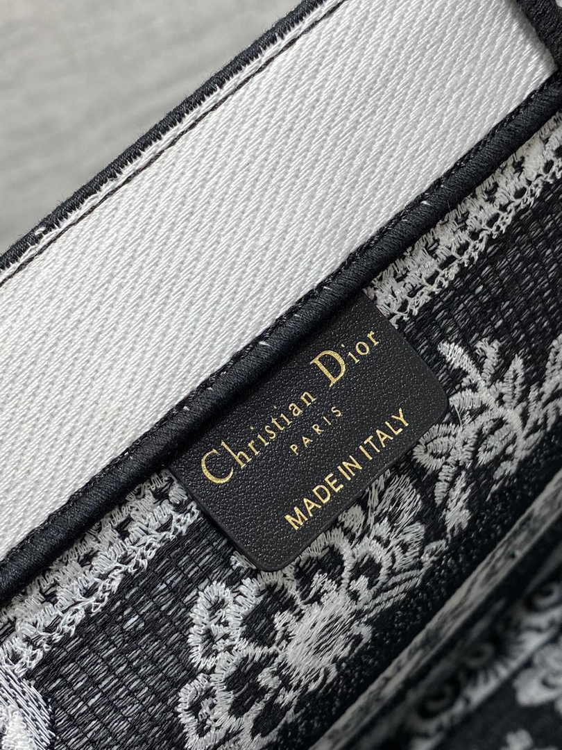 Medium Dior Book Tote M1296 Black and White Butterfly Bandana Embroidery