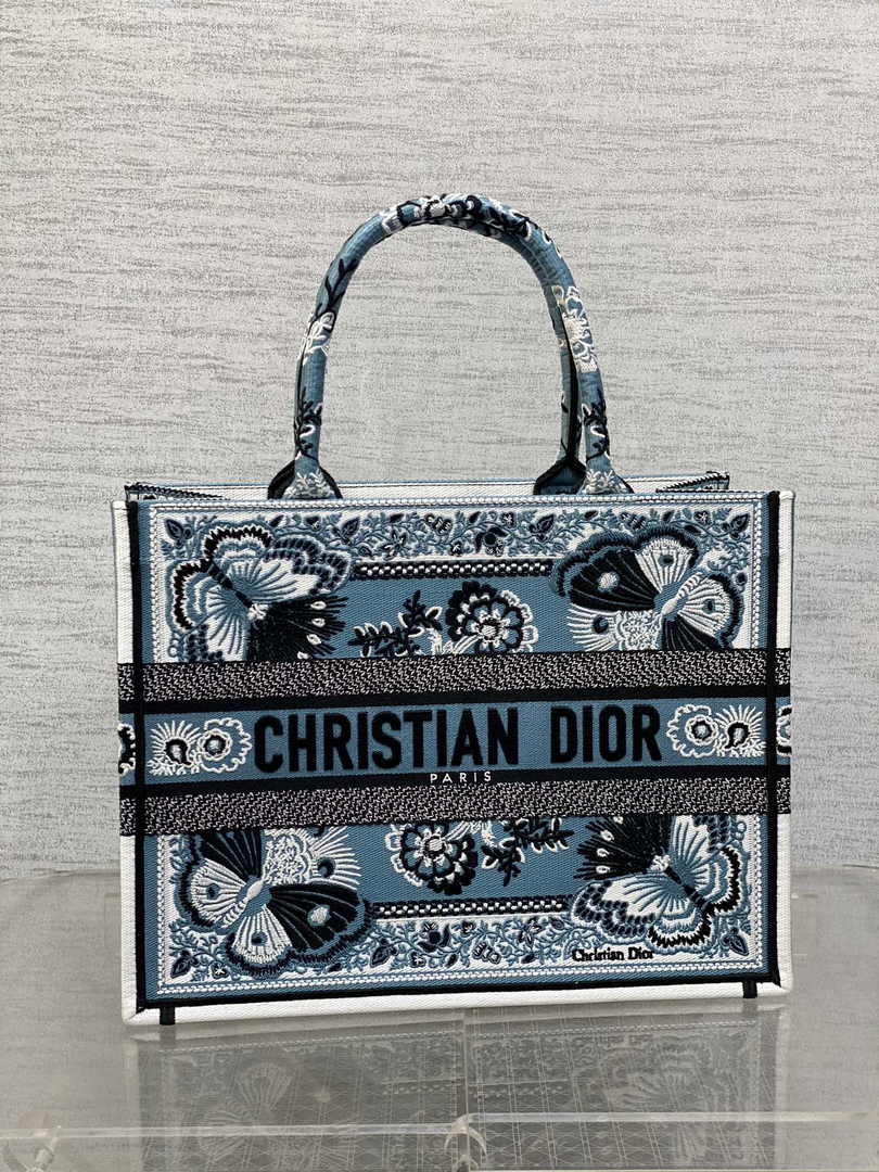Medium Dior Book Tote M1296 Blue and White Butterfly Bandana Embroidery