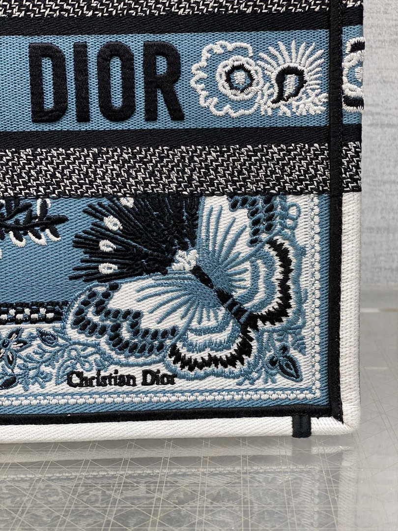 Medium Dior Book Tote M1296 Blue and White Butterfly Bandana Embroidery
