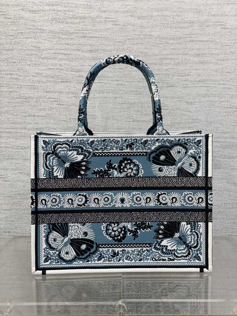Medium Dior Book Tote M1296 Blue and White Butterfly Bandana Embroidery