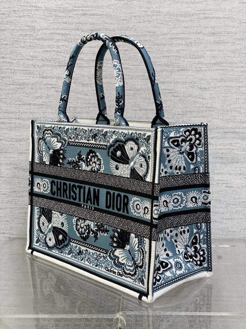 Medium Dior Book Tote M1296 Blue and White Butterfly Bandana Embroidery