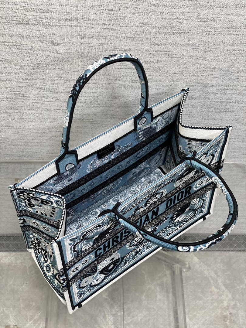 Medium Dior Book Tote M1296 Blue and White Butterfly Bandana Embroidery