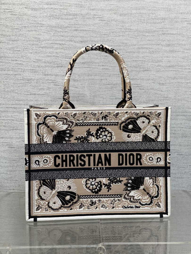 Medium Dior Book Tote M1296 Beige Butterfly Bandana Embroidery