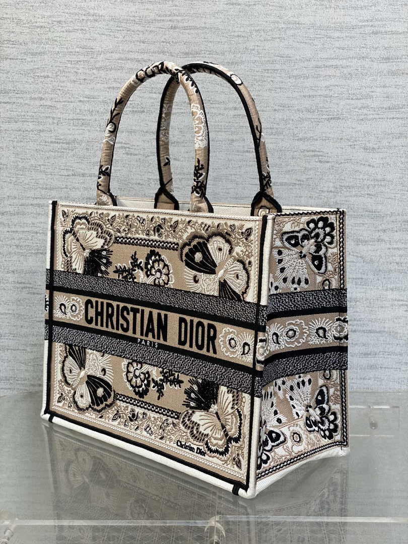 Medium Dior Book Tote M1296 Beige Butterfly Bandana Embroidery