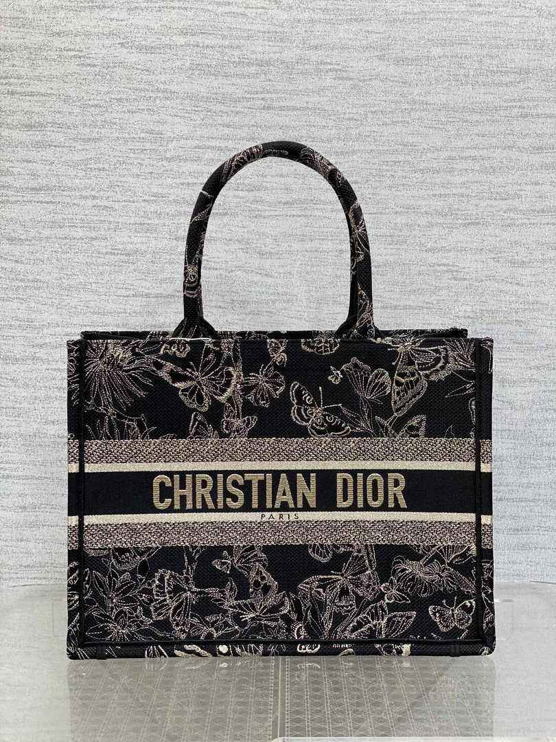 Medium Dior Book Tote M1296 Black Butterfly Zodiac Embroidery