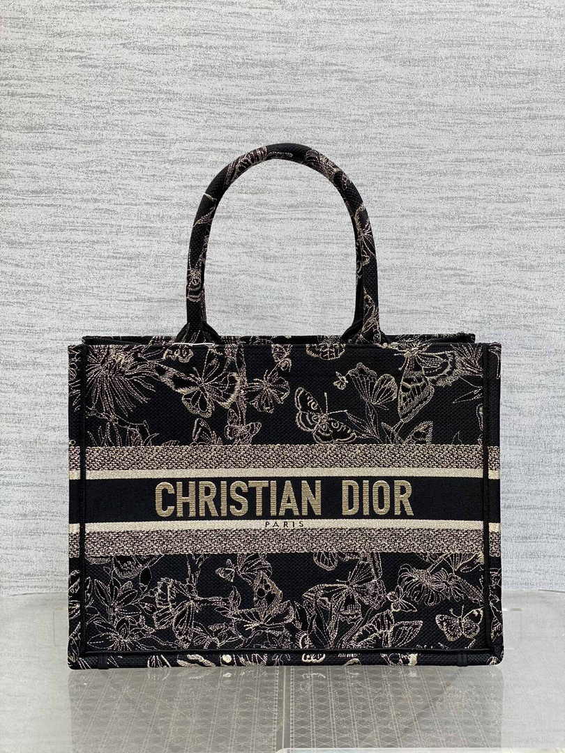 Medium Dior Book Tote M1296 Black Butterfly Zodiac Embroidery