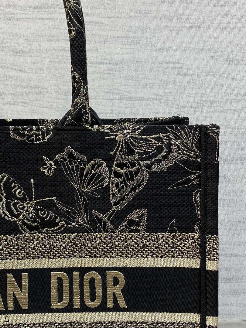 Medium Dior Book Tote M1296 Black Butterfly Zodiac Embroidery