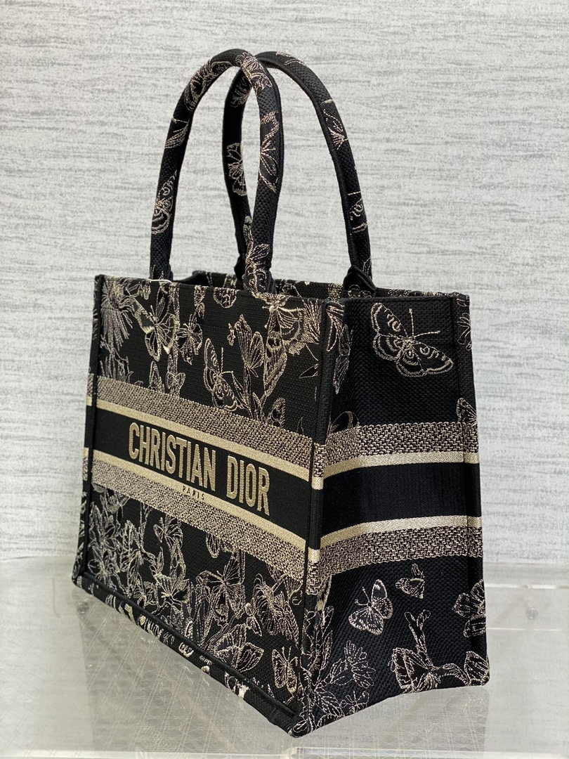 Medium Dior Book Tote M1296 Black Butterfly Zodiac Embroidery