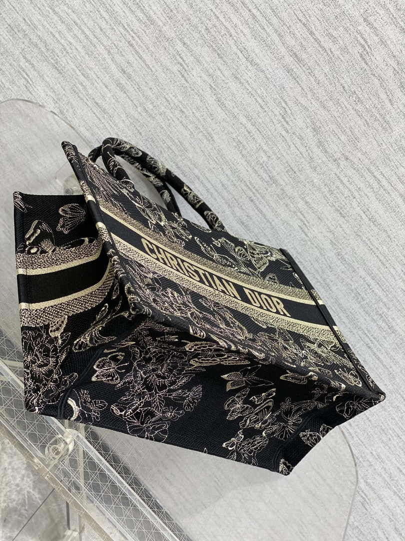 Medium Dior Book Tote M1296 Black Butterfly Zodiac Embroidery
