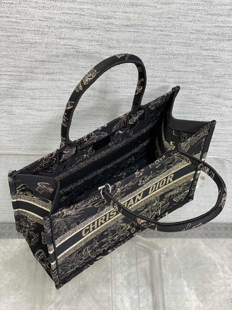Medium Dior Book Tote M1296 Black Butterfly Zodiac Embroidery