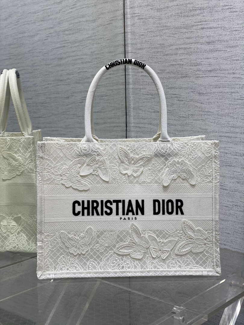Medium Dior Book Tote M1296 White Butterfly Jouy Soleil Embroidery