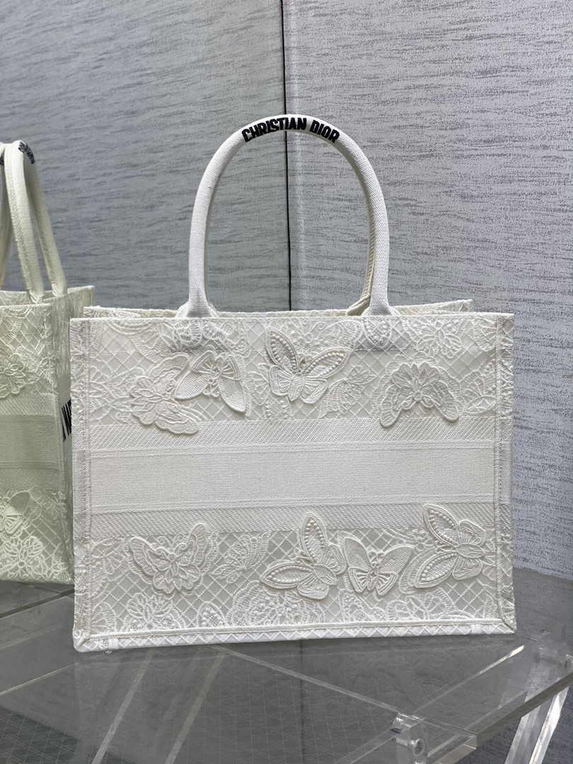 Medium Dior Book Tote M1296 White Butterfly Jouy Soleil Embroidery