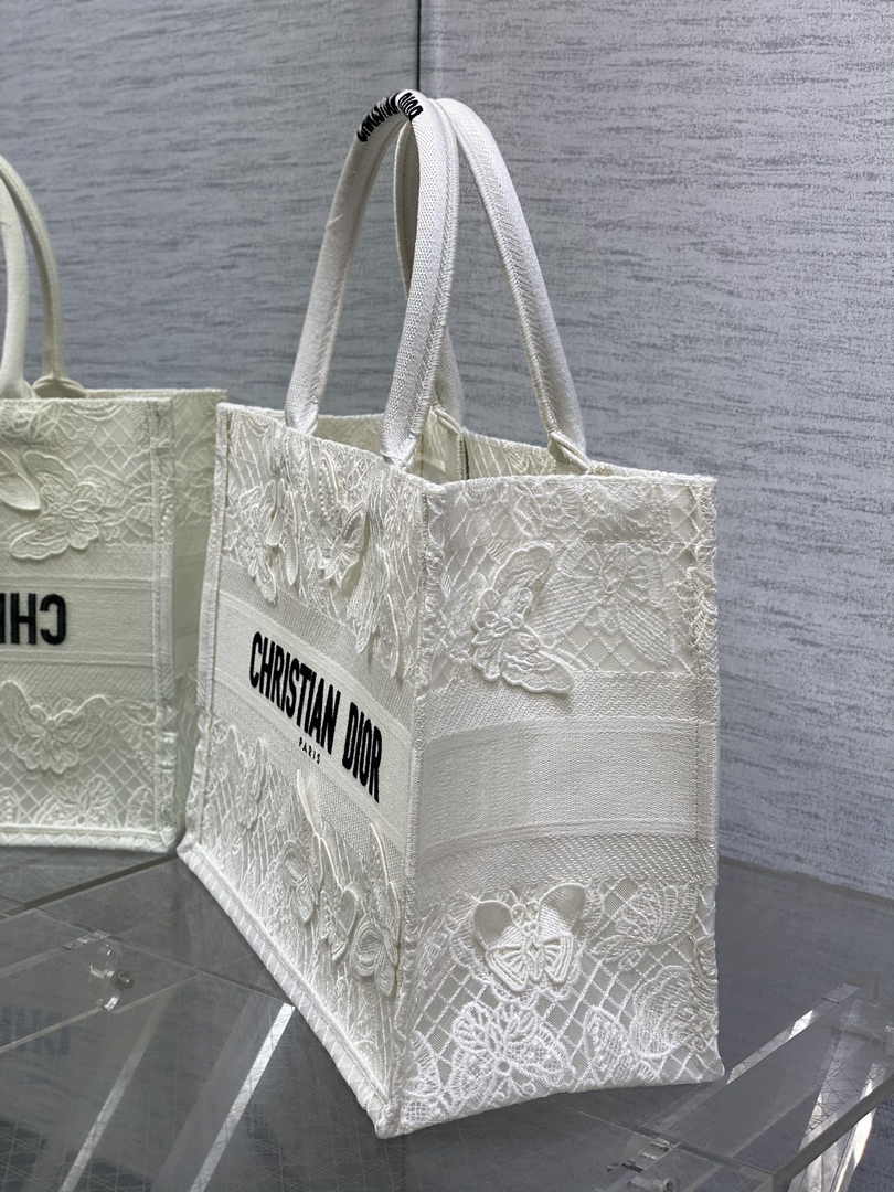 Medium Dior Book Tote M1296 White Butterfly Jouy Soleil Embroidery