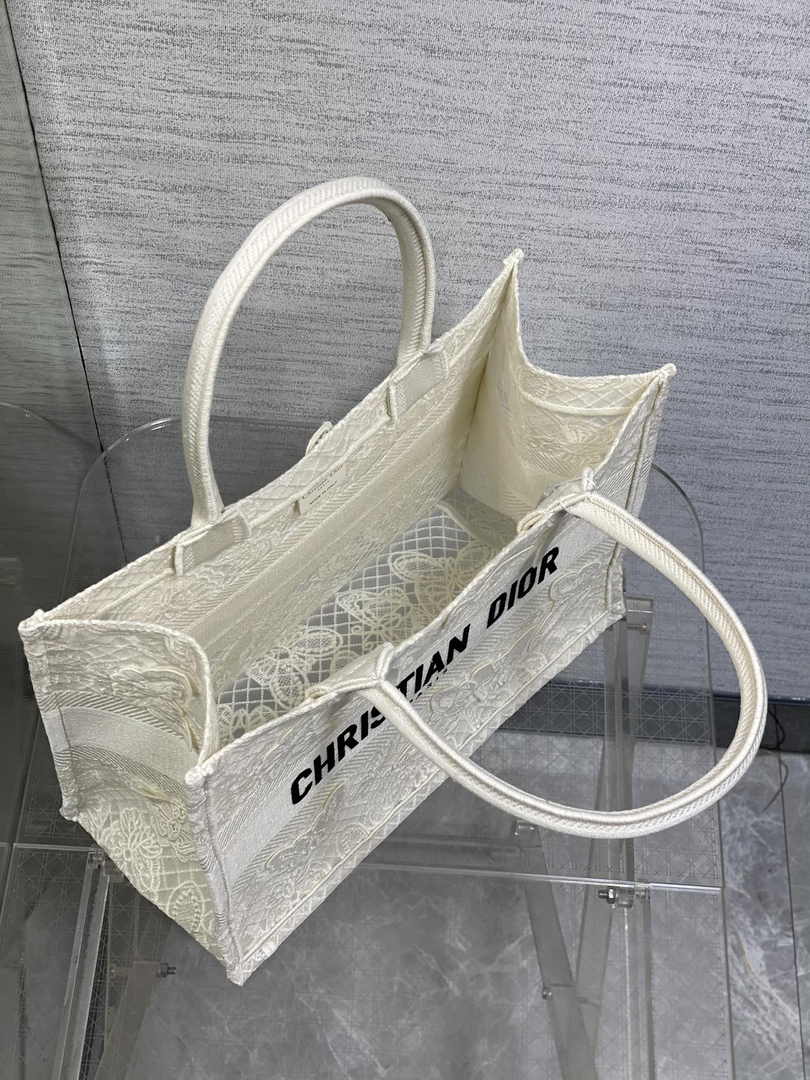 Medium Dior Book Tote M1296 White Butterfly Jouy Soleil Embroidery