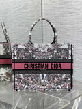 Medium Dior Book Tote M1296 White and Pastel Pink Butterfly Around The World Embroidery