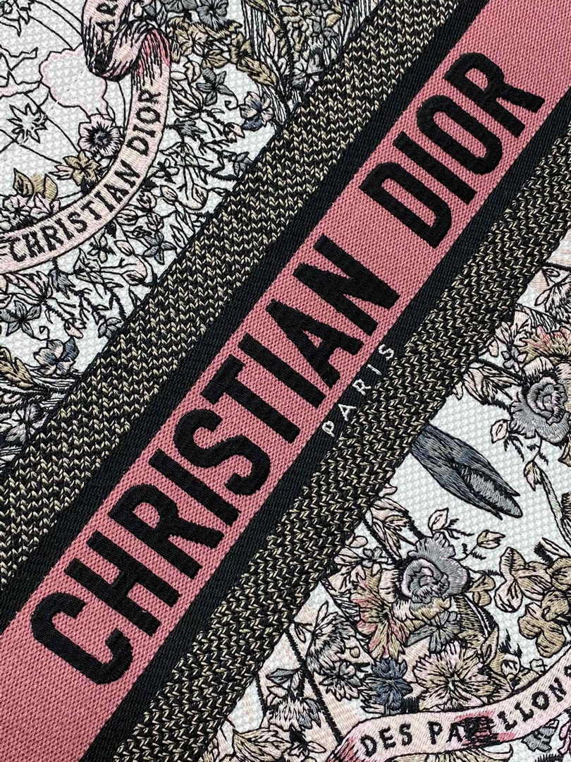 Medium Dior Book Tote M1296 White and Pastel Pink Butterfly Around The World Embroidery