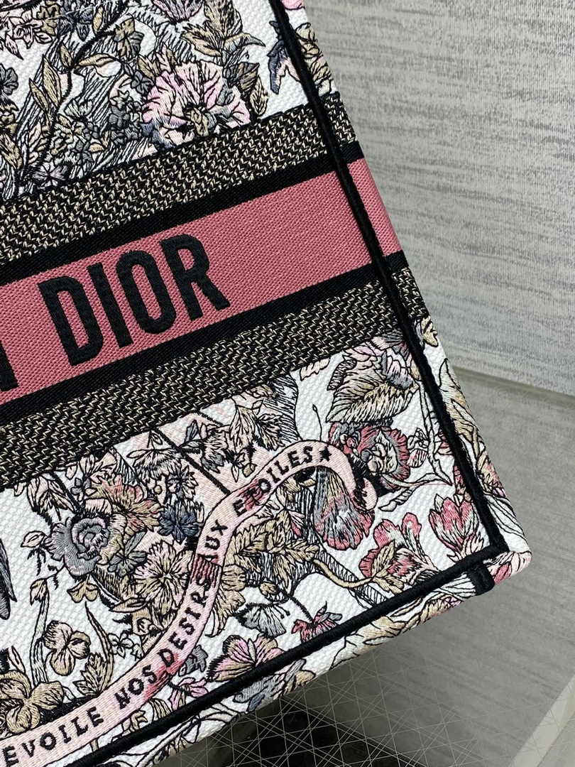 Medium Dior Book Tote M1296 White and Pastel Pink Butterfly Around The World Embroidery